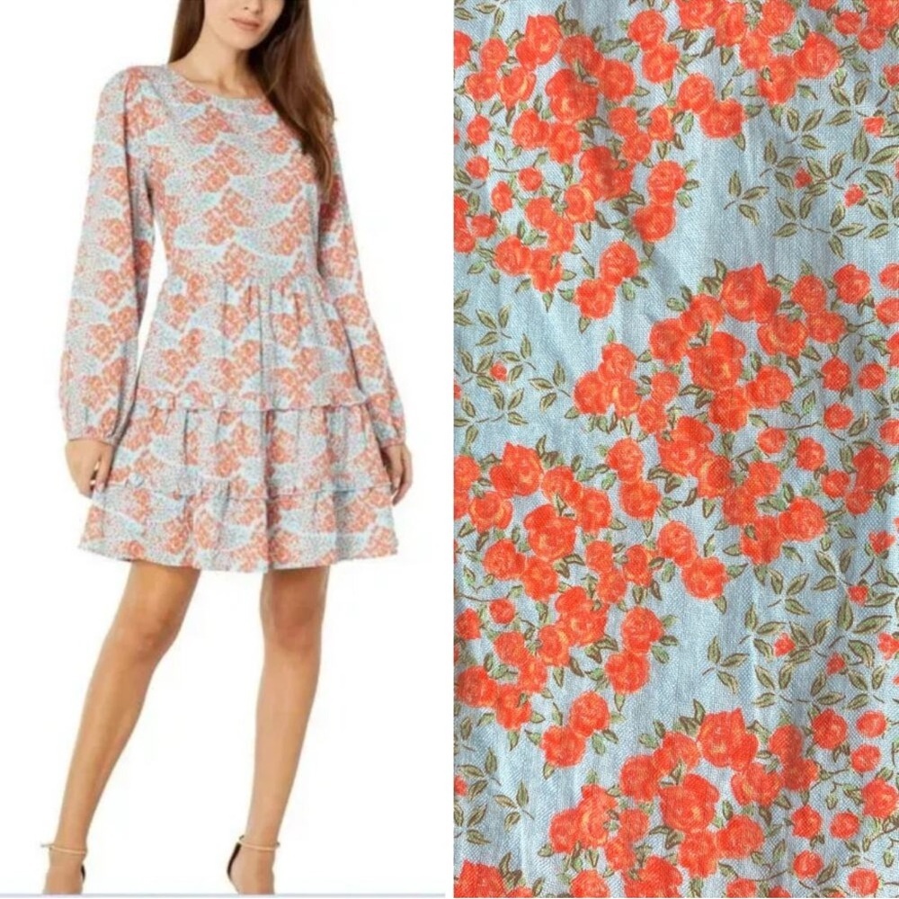 ROLLER RABBIT Dening Nori Floral Ruffle Long Sleeve Cotton Dress